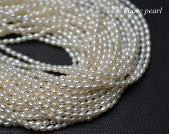 Good quality seeds prarl 3-3.3mm 4-4.5mm Freshwater pearl Rice pearl necklace loose pearls necklace bead Natural White 88pcs PL5040