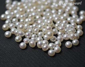 Pendientes de botón con perla de brillo AAAA de 4,6-4,8 mm, 5-5,2 mm, 6-6,3 mm, con medio agujero, perla de semilla de pan, al por mayor, perla de agua dulce, perlas sueltas blancas
