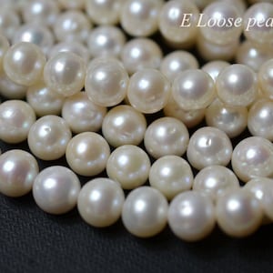 Round pearl 9.5-10.5mm Large hole pearl natural white Potato Freshwater pearl Necklace pearl earrings Loose pearl full Strand PL2262 image 1