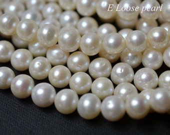 Round pearl 9.5-10.5mm Large hole pearl natural white Potato Freshwater pearl Necklace pearl earrings Loose pearl full Strand PL2262