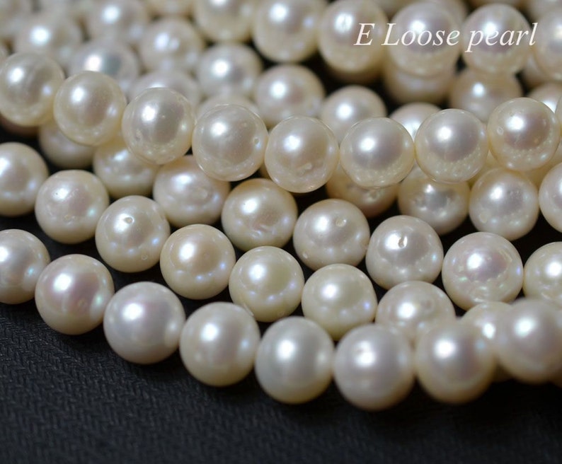 Round pearl 9.5-10.5mm Large hole pearl natural white Potato Freshwater pearl Necklace pearl earrings Loose pearl full Strand PL2262 image 1