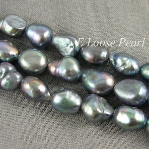 Baroque pearl Large hole pearl 9.5-10mm leather pearl Freshwater pearl Potato Peacock blue loose pearl Full Strand PL3051