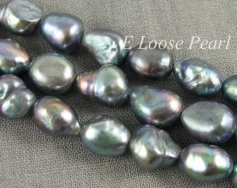 Baroque pearl Large hole pearl 9.5-10mm leather pearl Freshwater pearl Potato Peacock blue loose pearl Full Strand PL3051