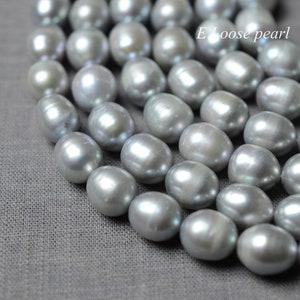 Rice pearl 9.5-10.5mm X 11.5-12.5mm leather pearl Large hole Freshwater real pearl wholesale pearl loose pearl necklace beads Gray PL6195 image 3