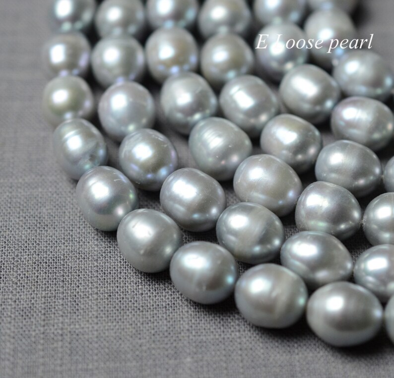 Rice pearl 9.5-10.5mm X 11.5-12.5mm leather pearl Large hole Freshwater real pearl wholesale pearl loose pearl necklace beads Gray PL6195 image 3