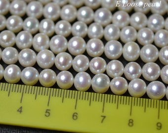 Freshwater real pearl 6.5-7.5mm Round potato pearl Large hole natural white loose pearl Necklace beads Full Strand PL2315
