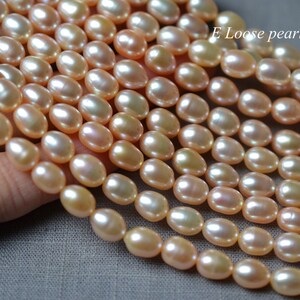 Rice pearl 6.5-7.3mm X 8.5-9.5mm freshwater pearl leather pearl Large hole pearl loose pearl beads necklace handmade Pink Full Strand PL6275