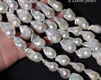 flameball pearl 14-16mm X 19-27mm Freshwater pearl Nucleated pearl water droplets earrings white loose pearl necklace PL4687