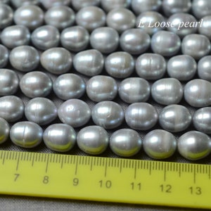 Rice pearl 9.5-10.5mm X 11.5-12.5mm leather pearl Large hole Freshwater real pearl wholesale pearl loose pearl necklace beads Gray PL6195 image 2