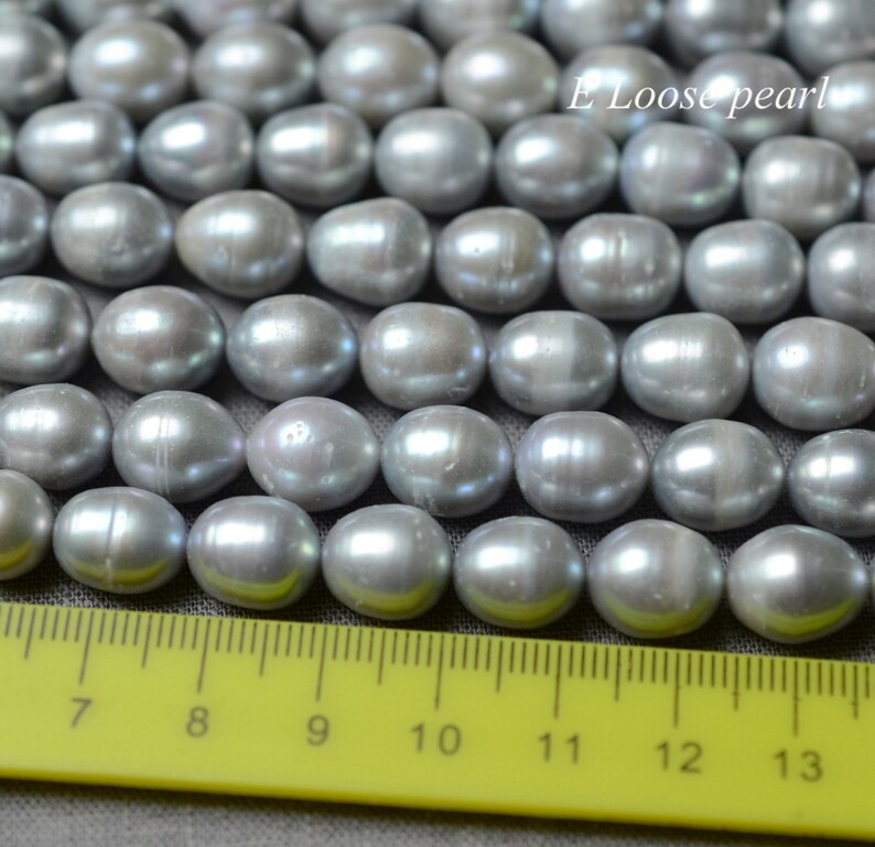 Rice pearl 9.5-10.5mm X 11.5-12.5mm leather pearl Large hole Freshwater real pearl wholesale pearl loose pearl necklace beads Gray PL6195 image 2