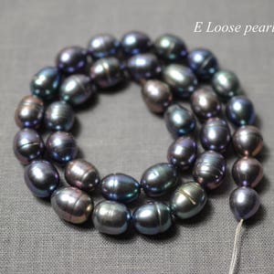 Rice pearl 9.5-10.5mm X 11.5-12.5mm freshwater pearl leather Large hole pearl loose pearl beads Peacock 31pcs wedding Full Strand PL6247