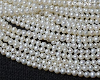 Round Potato pearl 5-5.5mm Freshwater real pearls leather large hole pearl Necklace pearl loose pearl beads White Full Strand PL2522