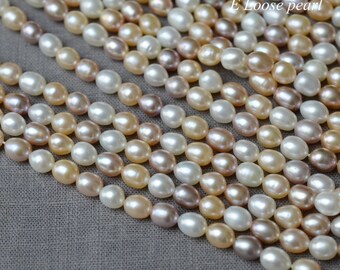 Rice pearl 5.5-6mm X 7-8mm freshwater pearl Large hole pearl leather pearl loose pearl necklace White pink purple Full Strand PL6300