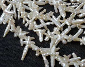 Cross Shape 23-28mm Freshwater pearl Cross pearl wholesale pearl White earrings loose pearl necklace PL4536