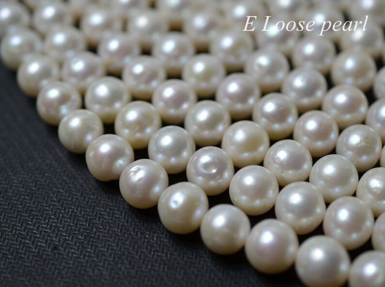 Round pearl 9.5-10.5mm Large hole pearl natural white Potato Freshwater pearl Necklace pearl earrings Loose pearl full Strand PL2262 image 3