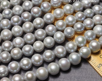 Freshwater pearl Round pearl 10.5-11.5mm leather pearl Large hole pearl wholesale Potato pearl loose pearls necklace Gray 38pcs PL2231