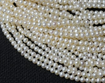 Freshwater pearl 4.5-4.7mm Round Potato pearl leather pearl Large hole Loose pearl bead wholesale necklace Natural White Full Strand PL2540