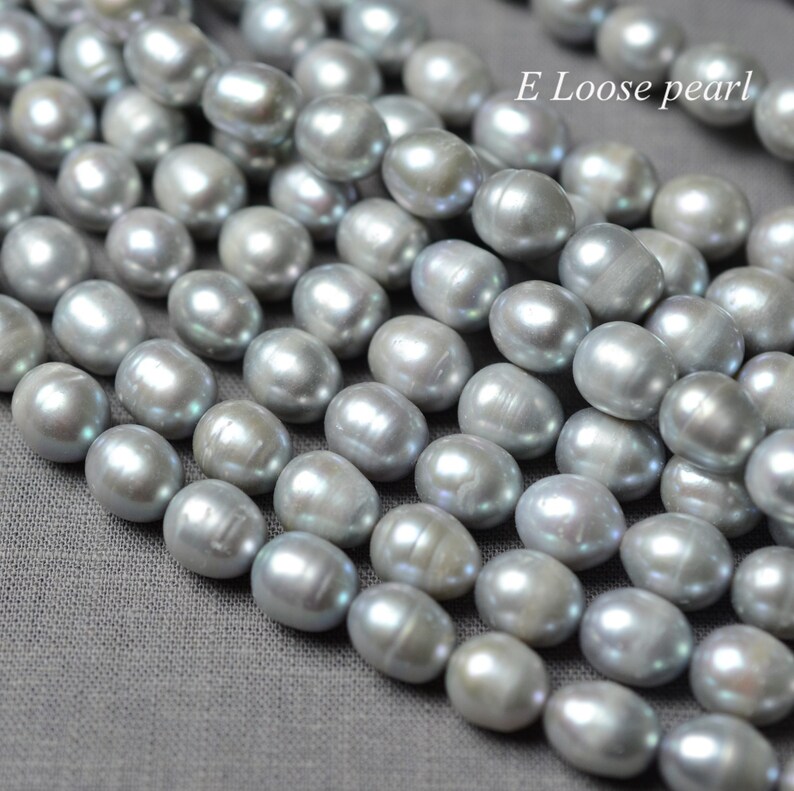 Rice pearl 9.5-10.5mm X 11.5-12.5mm leather pearl Large hole Freshwater real pearl wholesale pearl loose pearl necklace beads Gray PL6195 image 5