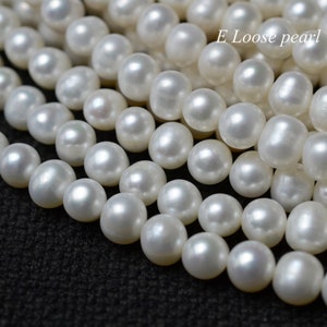 Potato pearl 7.5-8.5mm Freshwater pearl leather pearl Large hole pearl round pearl loose pearl necklace Beads White Full Strand PL2512