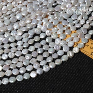 Coin pearl 9-10mm Freshwater real pearls earrings loose pearl luster Coin pearl necklace bead White Bridal design wedding Full Strand PL4718