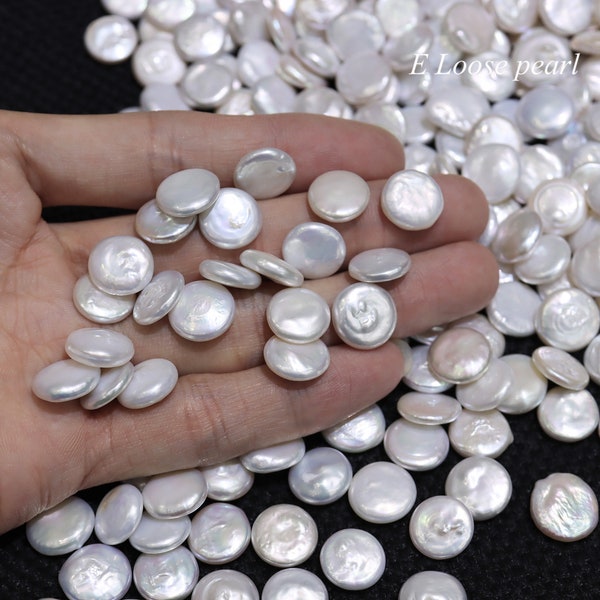 AAA++ Good Quality Coin pearl 12.5-13mm Stud earrings pearl Freshwater pearl Ear Studs pearl necklace loose pearl beads White PL7109
