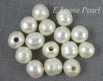 Round Potato pearl 7.0-7.5mm Freshwater pearl leather pearl Large hole pearl Nugget loose pearl White 20pcs 2mm Hole