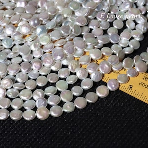 AAA++ Coin pearl 9.5-10.5mm Freshwater pearl natural colorful white colored light loose pearl necklace earrings Bridal design wedding PL4674