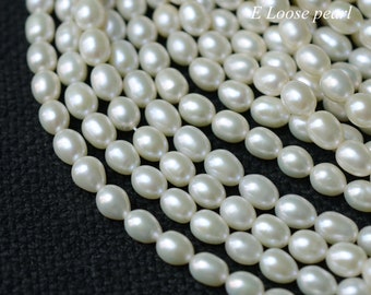 genuine Rice pearl 6-6.5mm X 7-8mm freshwater real pearls Large hole pearl loose pearl necklace beads 47pcs White Full Strand PL6294