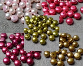 Freshwater pearl 10.8-11.3mm Button pearl bread pearl stud earrings pearl Wholesale seed pearl loose pearl Ear Studs 2pcs Pink, Red