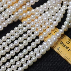 AAA Round pearl 6.5-7.5mm Freshwater pearl leather Large hole pearl Potato Loose pearl necklace bead Natural White Full Strand PL2555