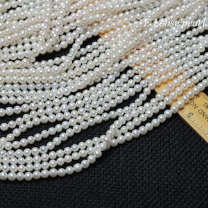 AA++ Perla redonda de patata 5-5.3mm Cuero de perlas de agua dulce Perla de agujero grande collar de cuentas de perlas sueltas Blanco natural Full Strand PL2582