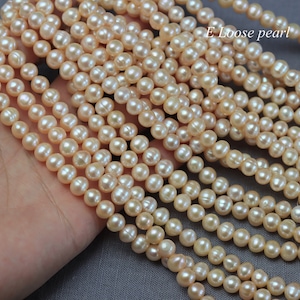 Potato pearl 6.5-7.5mm Freshwater real pearl leather pearl Large hole Round wholesale loose pearl necklace beads pink Full Strand PL2505-1