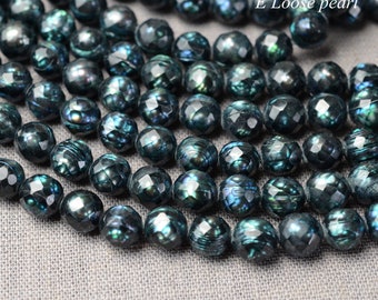 faceted pearls 6.5-7mm 7-7.5mm Freshwater pearls wholesale pearl Potato pearl Loose pearl Beads dark green Full Strand PL2548