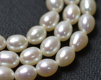 AAA Genuine Rice pearl 6-6.5mm X 7.0-8.0mm freshwater pearl Natural White loose pearl Teardrop Bridal design wedding Full Strand PL6204