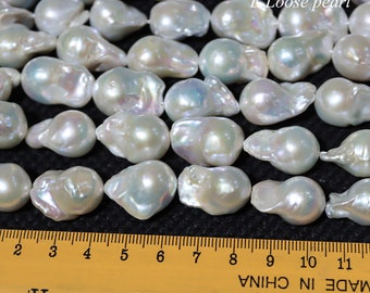 Flameball pearl 14-15mm X 18-22mm Freshwater real pearl Nucleated pearl leather pearl loose pearl necklace beads white PL4652