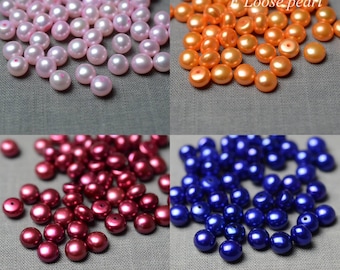 AAA Button pearl 7.3-7.8mm bread pearl Freshwater pearls stud earrings pearl Wholesale pearl seed pearl Loose pearls 2pcs dark red, blue