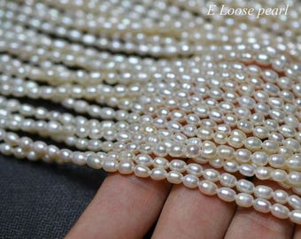 genuine seeds prarl 3.8-4mm X 5-5.7mm Rice pearl Freshwater pearl loose pearls Rice pearl necklace bead White Full Strand PL6233