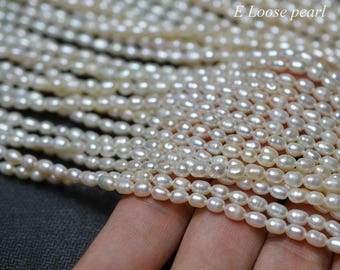 genuine seeds prarl 3.5-3.8mm X 5-5.7mm Rice pearl Freshwater pearl loose pearls Rice pearl necklace bead White Full Strand PL6233