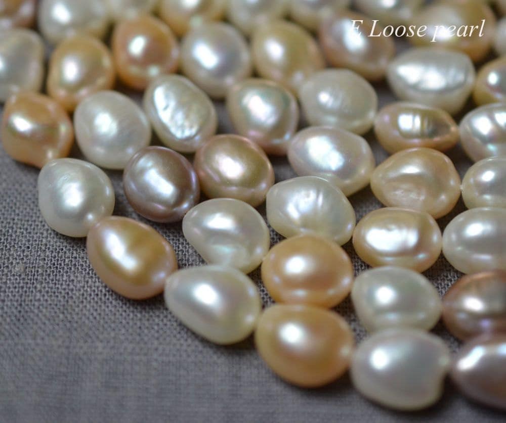 Perle Baroque D'eau Douce Naturelle, Tranche Rose 8,5x18,5mm - Plaqué Or, Neuve