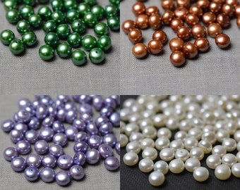 AAA bread pearl 7.3-7.8mm Button pearl Ear Studs Freshwater pearl stud earrings pearl Wholesale pearl seed pearl Loose pearls 2pcs Green