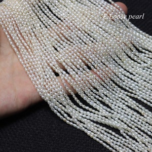 AAA Good quality seeds prarl 2.3-2.5mm X 3-3.5mm Freshwater pearl Rice pearl loose pearls necklace bead Natural White Full Strand PL5075