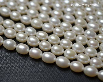 AAA genuine Rice pearl 6.8-7.3mm X 8-9mm Large hole freshwater pearl loose pearl necklace beads White 46pcs wedding Full Strand PL6234