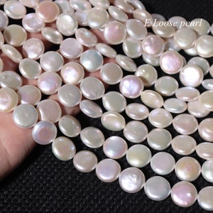 AAA++ Coin pearl 13-13.5mm Freshwater pearl earrings loose pearl Coin pearl necklace White Bridal design wedding PL4644