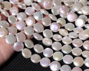 AAA++ Coin pearl 13-13.5mm Freshwater pearl earrings loose pearl Coin pearl necklace White Bridal design wedding PL4644