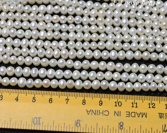 Freshwater pearl 5.2-5.5mm Round Potato pearl leather pearl Large hole loose pearl bead wholesale Natural White Full Strand PL2583