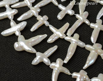 Cross Shape 20-28mm Freshwater pearl Cross pearl wholesale pearl White earrings loose pearl necklace PL4548