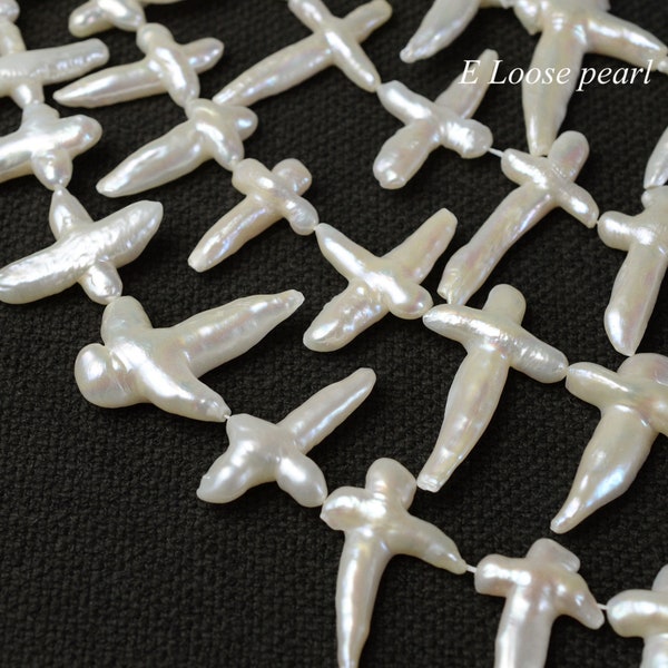 Cross Shape 20-28mm Freshwater pearl Cross pearl wholesale pearl White earrings loose pearl necklace PL4548