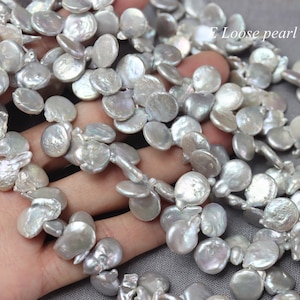 Coin pearl 11-12mm Freshwater pearl Top Drilled wholesale pearl loose pearl water drop necklace bead Gray 55pcs Full Strand PL4559