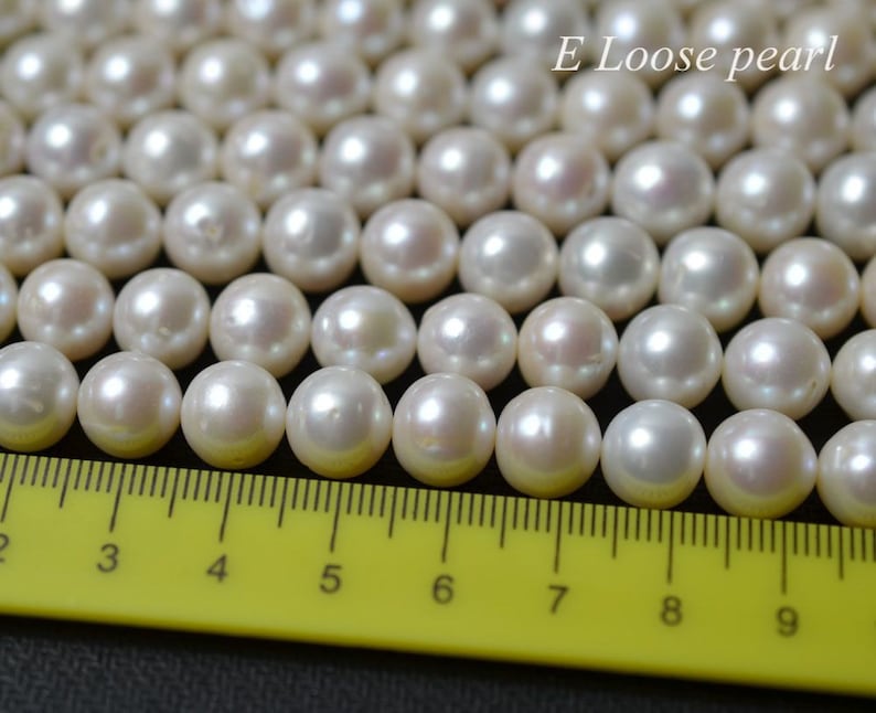 Round pearl 9.5-10.5mm Large hole pearl natural white Potato Freshwater pearl Necklace pearl earrings Loose pearl full Strand PL2262 image 2