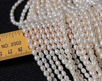 Rice pearl 4.5-5mm X 5.6-6.1mm seeds freshwater pearl leather pearl Large hole pearl loose pearl beads 50pcs white Full Strand PL6334